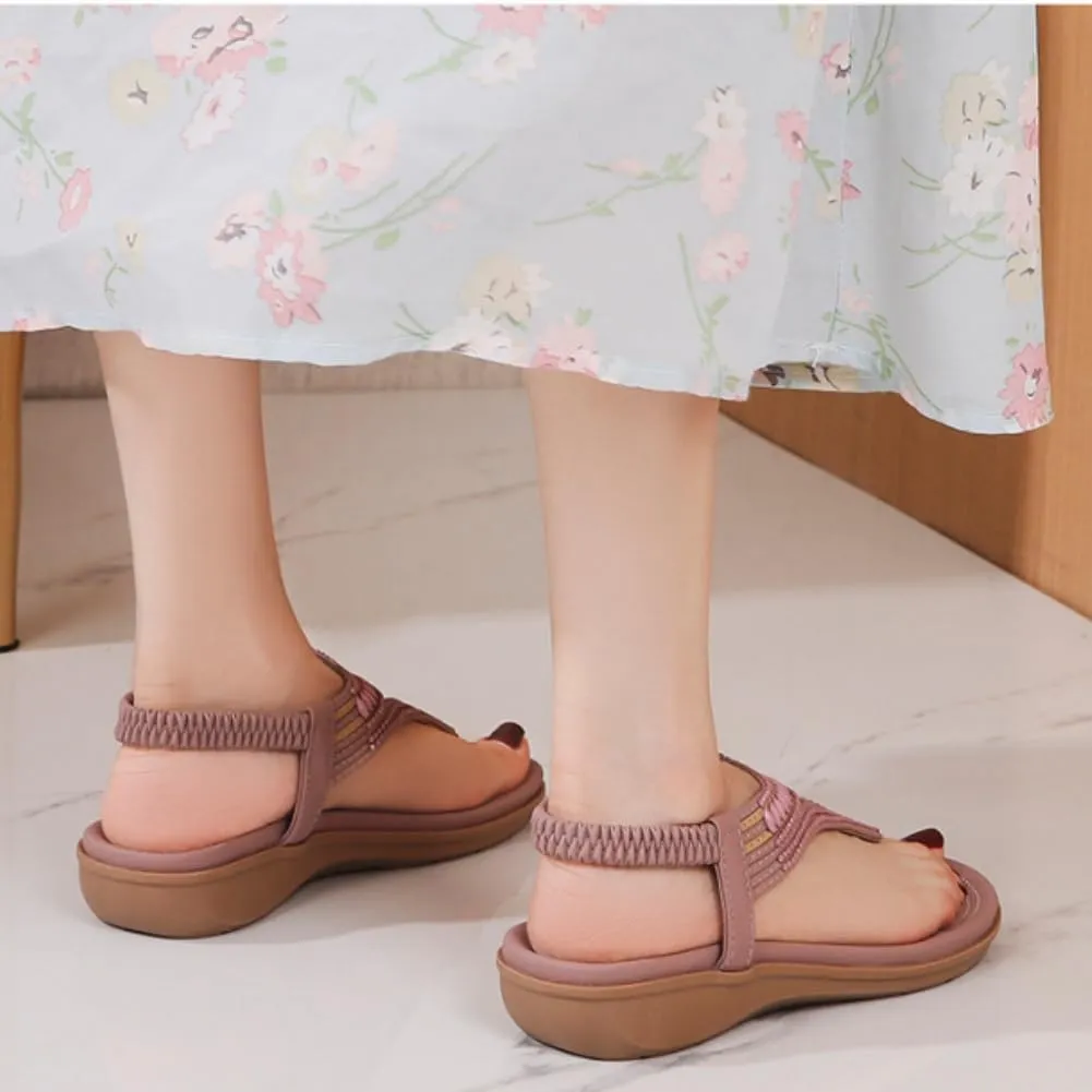 Women's T-Strap Flat Sandals with Sparkling Rhinestones, Comfortable Arch Support Summer Non-slip Rhinestone Flat Sandals