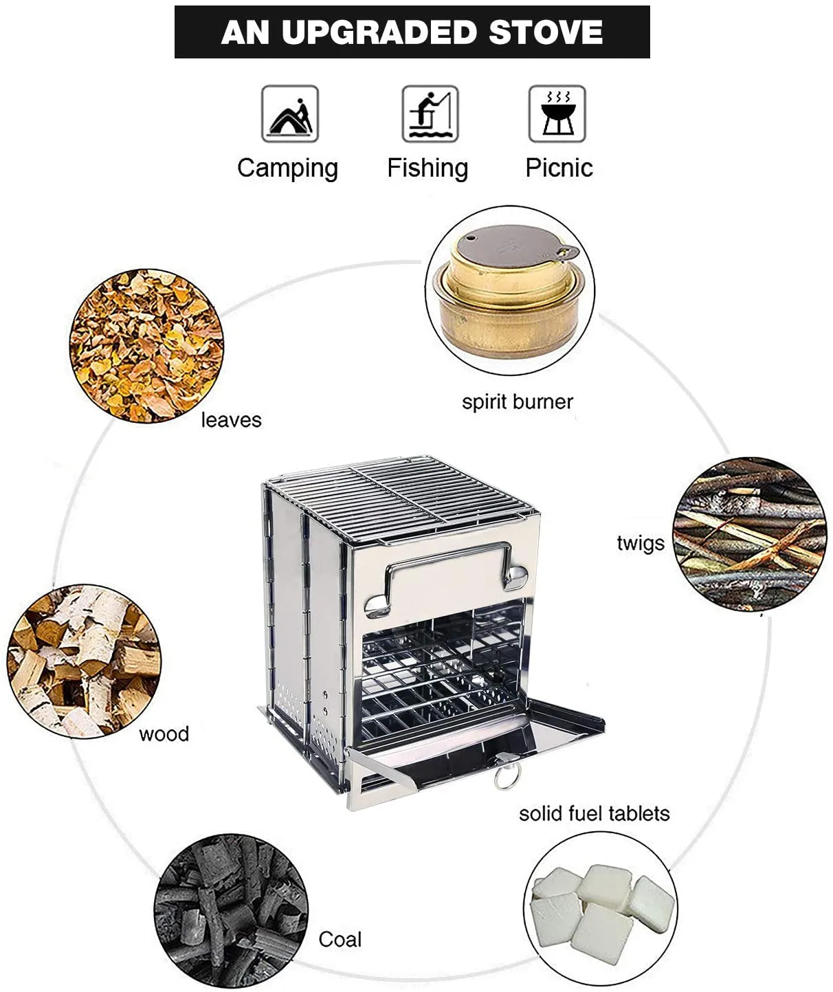 Wood Camp Stove for Grill, Stainless Picnic Cutting-edge software Outdoor Hiking Backpacking Portable Steel Rocket Stove Large Tent Survival Burning Hassle-free returns BBQ, Camping Collapsible Folding Stove
