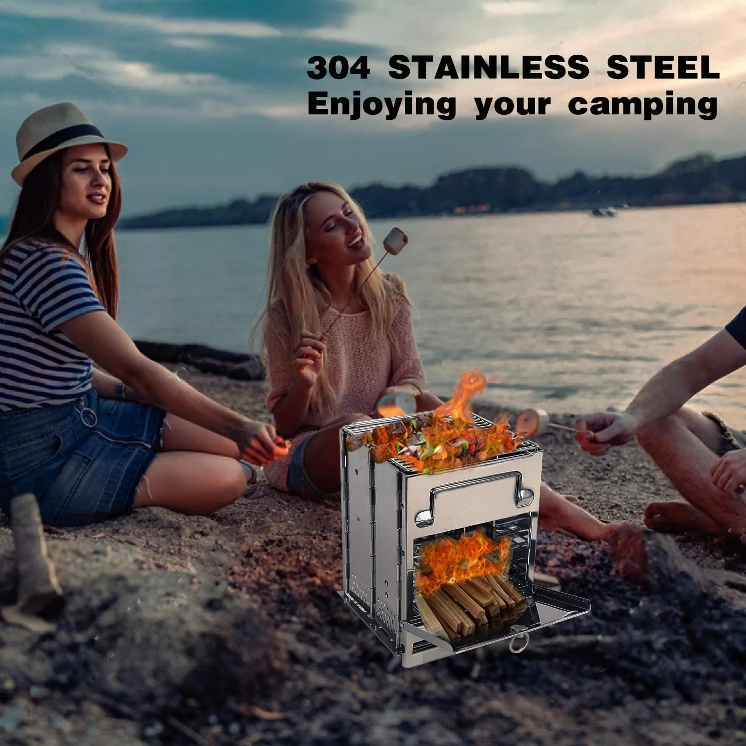 Wood Camp Stove for Grill, Stainless Picnic Cutting-edge software Outdoor Hiking Backpacking Portable Steel Rocket Stove Large Tent Survival Burning Hassle-free returns BBQ, Camping Collapsible Folding Stove