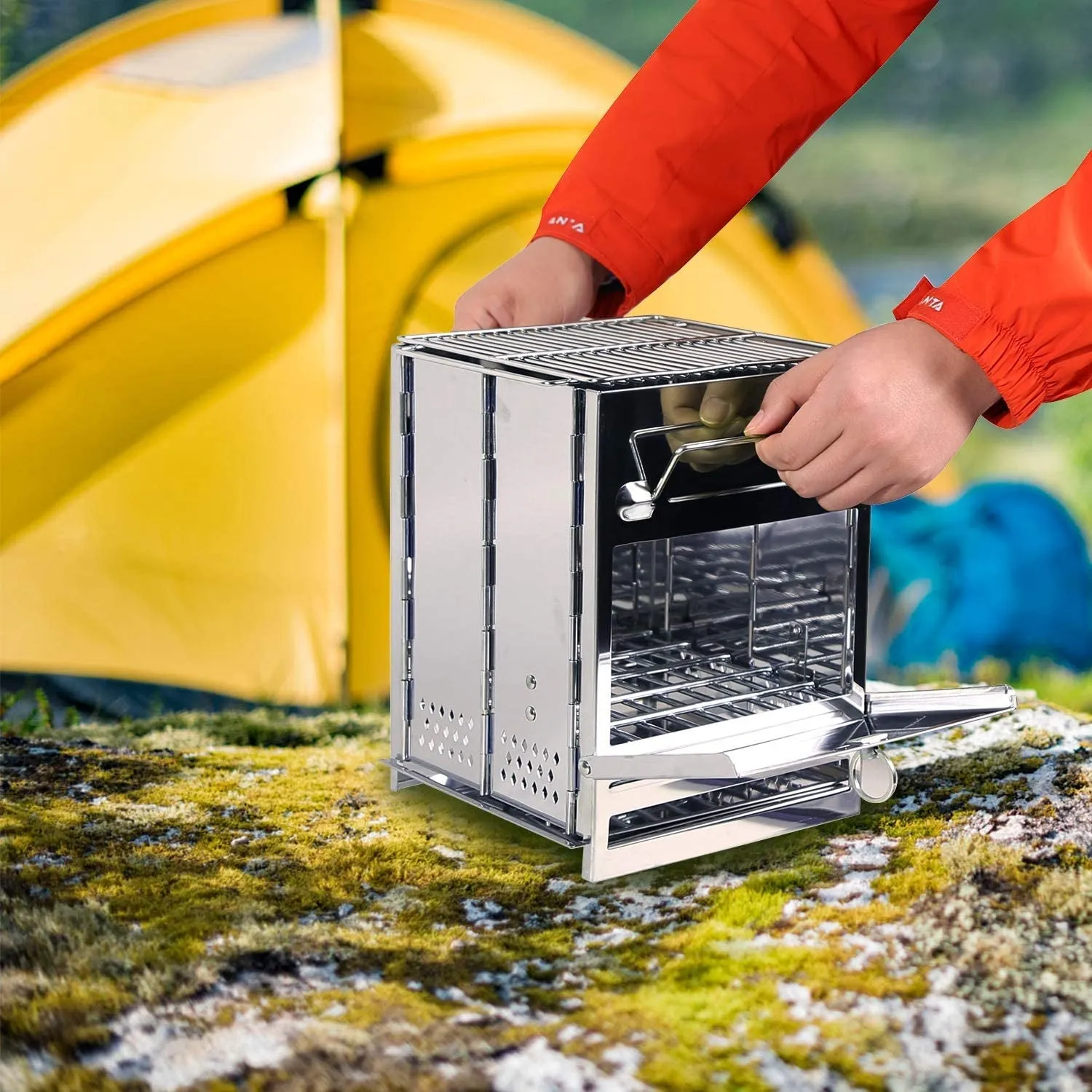 Wood Camp Stove for Grill, Stainless Picnic Cutting-edge software Outdoor Hiking Backpacking Portable Steel Rocket Stove Large Tent Survival Burning Hassle-free returns BBQ, Camping Collapsible Folding Stove