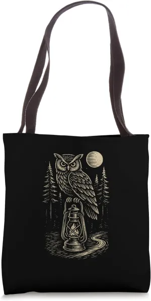 Woodcut Owl & Lantern Tote Bag