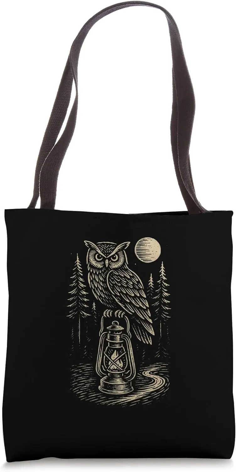 Woodcut Owl & Lantern Tote Bag