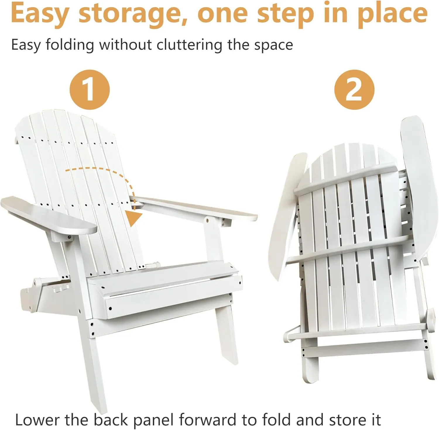 Wooden Adirondack Chair Outdoor Folding Patio Lounge Chair All Weather Fire Pit Chair with Easy Assemble for Outdoor Patio Lawn Garden Beach, White