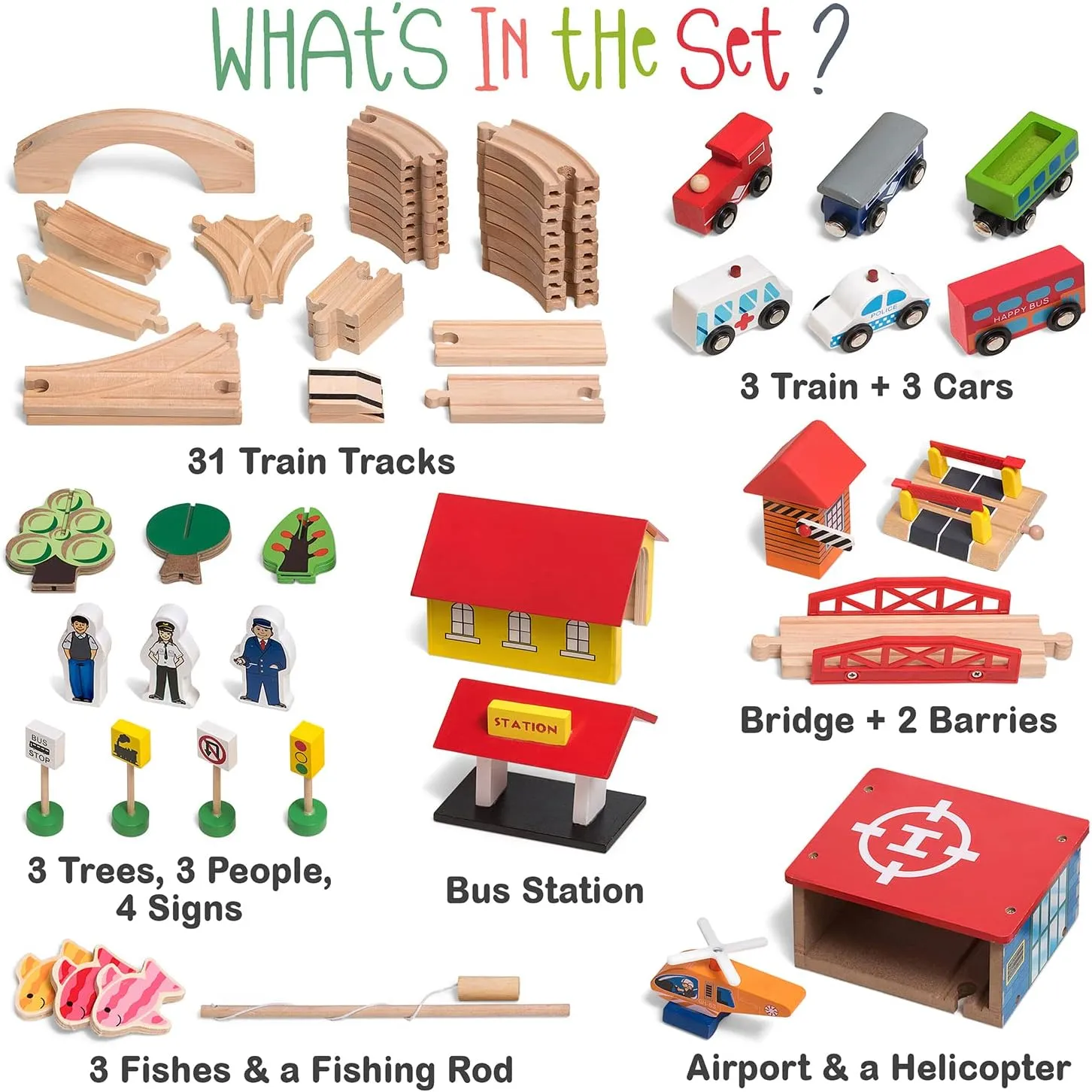 Wooden Train Set - 69 Pieces Wooden Train Tracks & Trains for Kids, Toddler Boys and Girls 3,4,5 Years Old and Up– Premium Wood Construction Toys -Fits Thomas, Brio, IKEA, Melissa and Doug