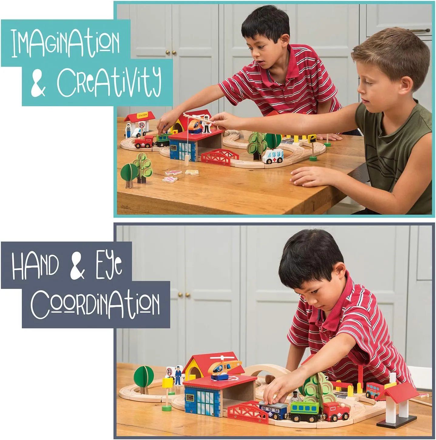 Wooden Train Set - 69 Pieces Wooden Train Tracks & Trains for Kids, Toddler Boys and Girls 3,4,5 Years Old and Up– Premium Wood Construction Toys -Fits Thomas, Brio, IKEA, Melissa and Doug