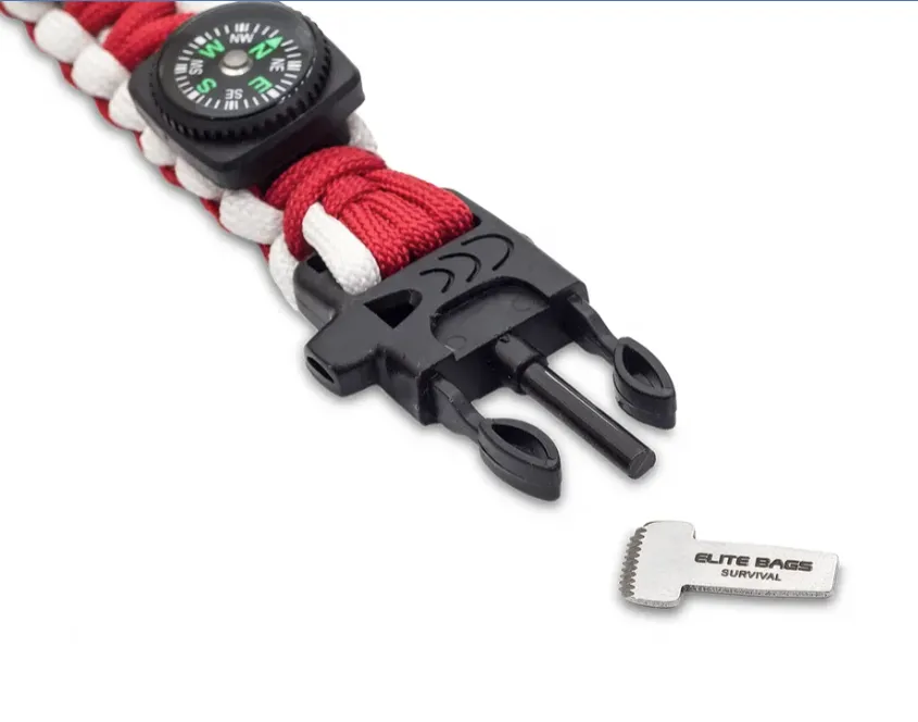 WRIST'S Rescue Fluorescent Bracelet - Paracord - Red & White