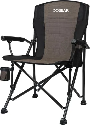 XGEAR Camping Chair Hard Arm High Back Lawn Chair Heavy Duty with Cup Holder, for Camp, Fishing, Hiking, Outdoor, Carry Bag Included