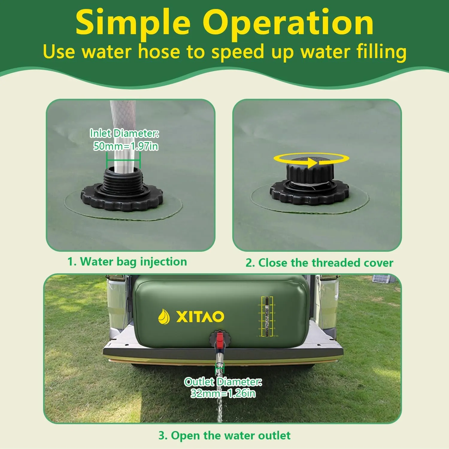 XITAO Water Storage Bladder w/Water Level Indicator, Large Capacity Foldable Water Storage Containers, Portable Emergency Water Tank Water Bag for RVs, Fire Prevention, Irrigation (142Gal)