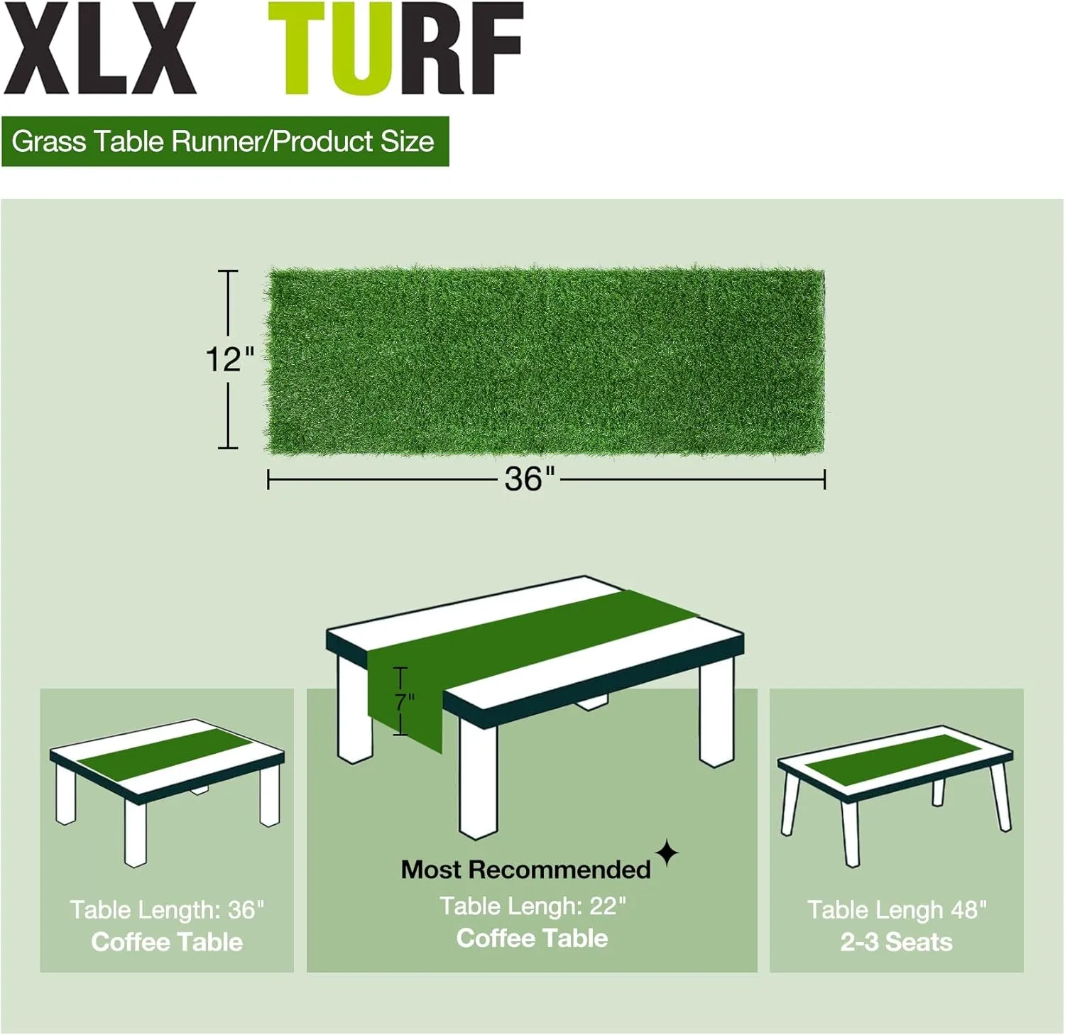 XLX TURF Artificial Grass Table Runner 12 x 36 Inch, Green Turf Table Runner Tabletop Decor Golf Theme Summer Spring Party Wedding Baby Bridal Shower