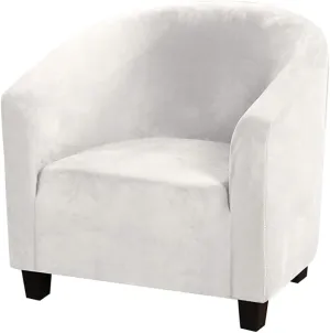 XMNTG Stretch Velvet Tub Chair Covers for Armchairs Club Chair Slipcover Armchair Cover Round Barrel Chair Covers Removable Furniture Protector for Living Room Bedroom Reading (White)
