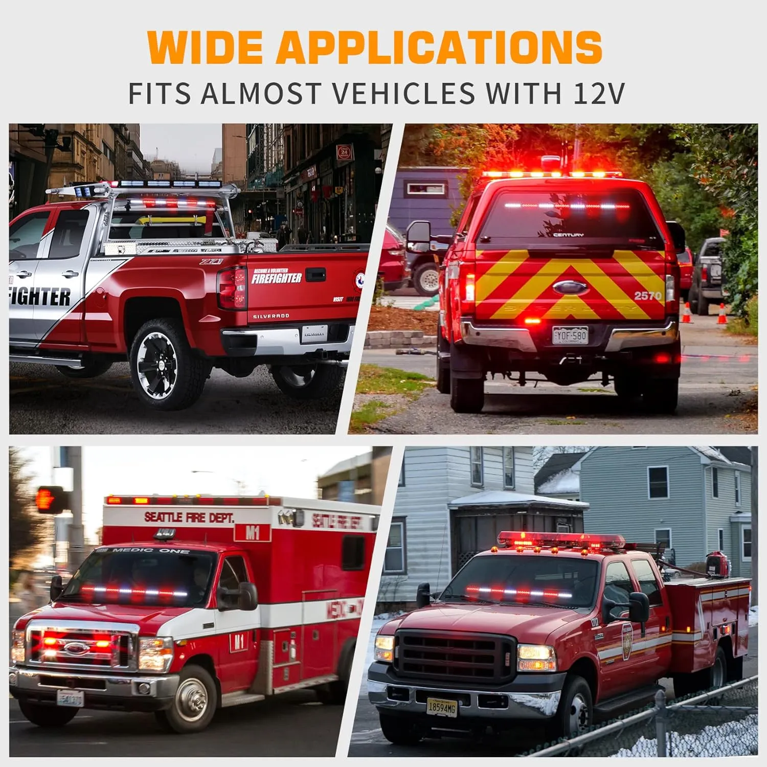 XRIDONSEN 35 inch Traffic Advisor Red White Emergency Light Bar 48 LED Strobe Lights Safety Hazard Warning Lights Front/Rear Window w/Display Controller for Volunteer Firefighter Vehicles Fire POV