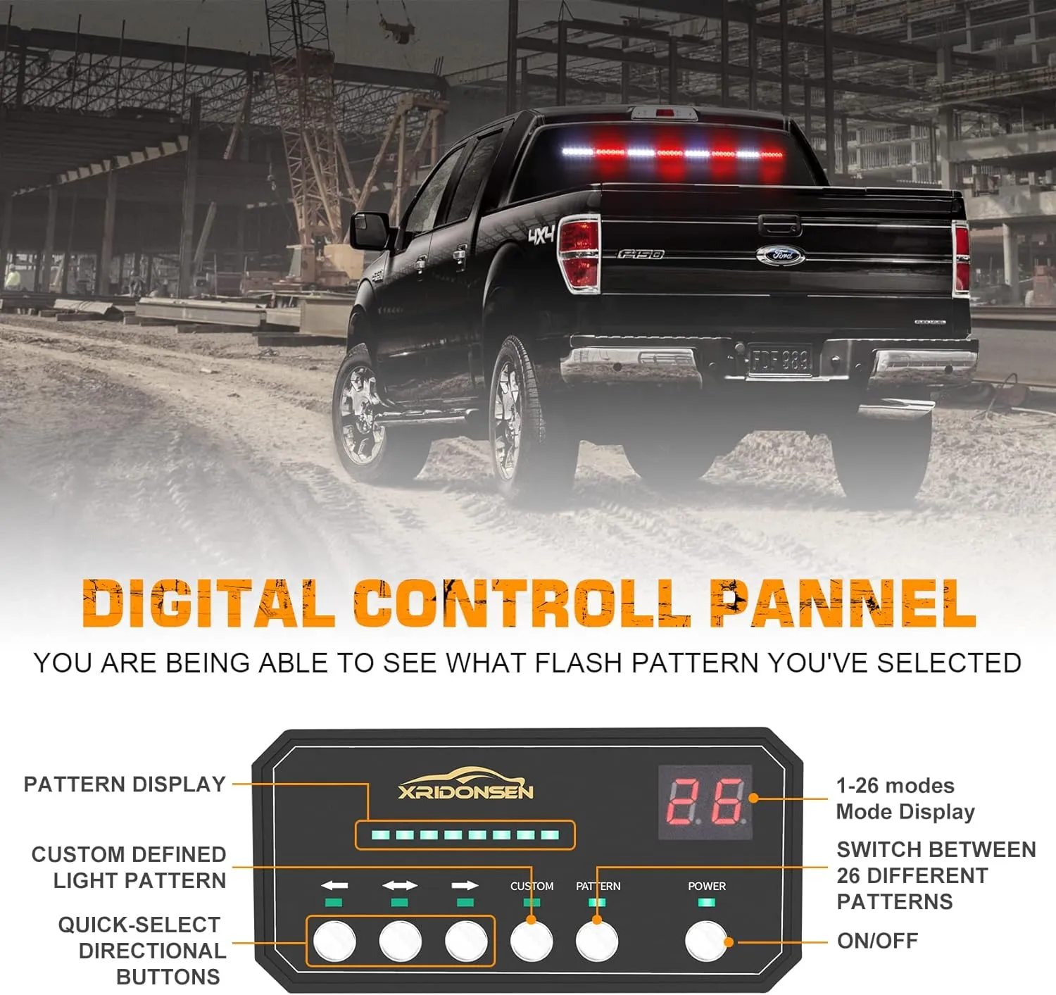 XRIDONSEN 35 inch Traffic Advisor Red White Emergency Light Bar 48 LED Strobe Lights Safety Hazard Warning Lights Front/Rear Window w/Display Controller for Volunteer Firefighter Vehicles Fire POV