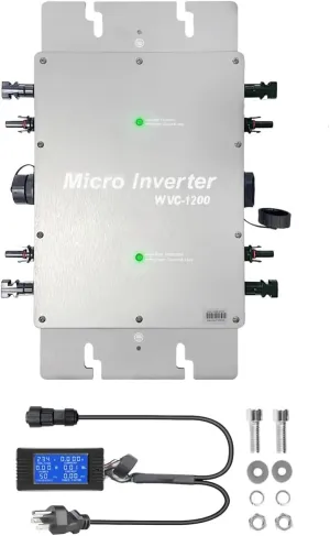 Y&H 1200W Solar Grid Tie Micro Inverter with AC Data Monitoring Display Screen Waterproof IP65 MPPT DC28-50V PV Input AC80-160V Output for 36V Solar Panel
