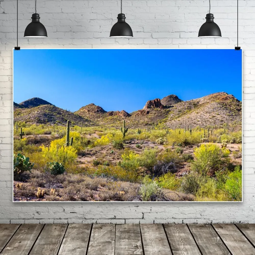 Yeele Desert Backdrop Western Cowboy Rodeo Cactus Mountain Plant Decorations Background Wild West Natural Scenery Saguaro Hunting Camping Party Wedding Newborn Baby Shower Banner Photo Booth 10x8ft