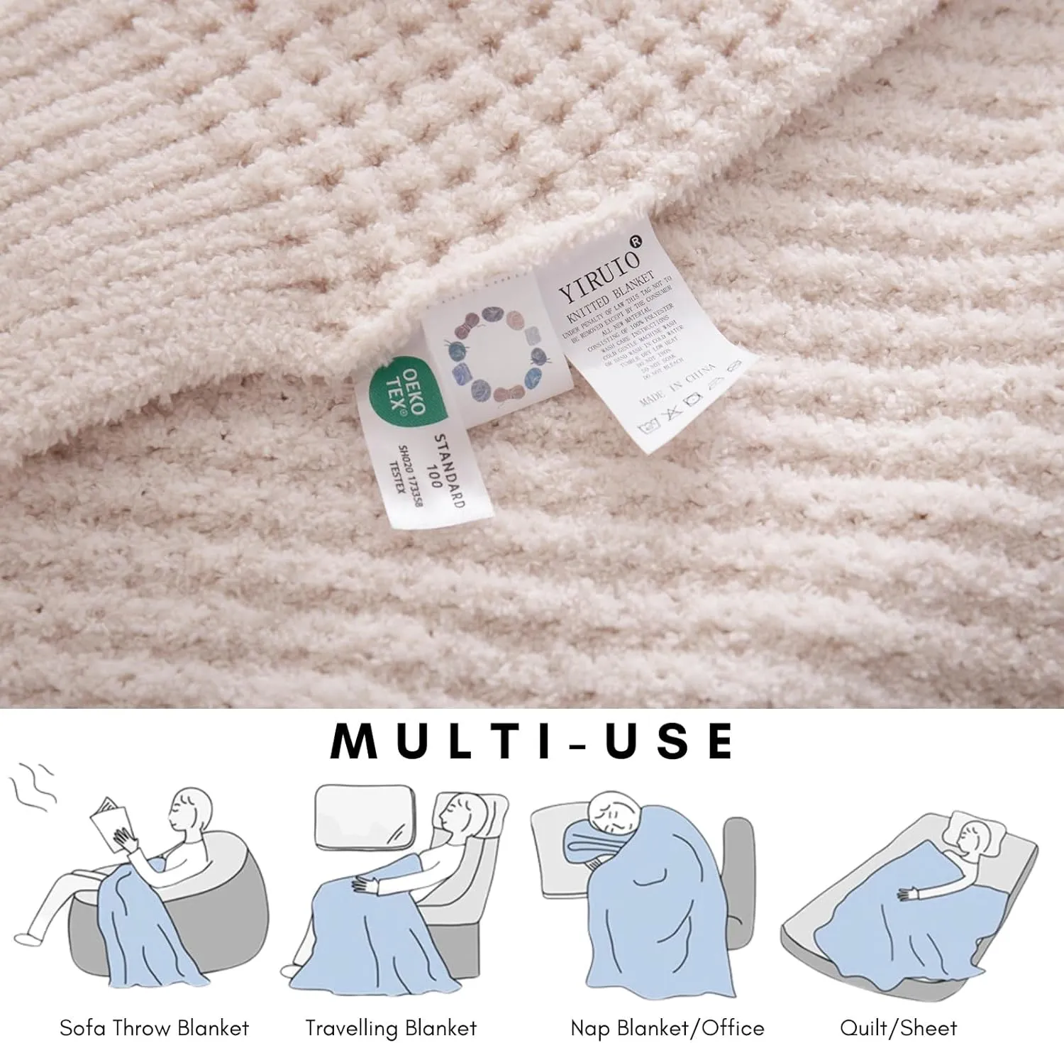 YIRUIO Microfiber Waffle Throw Blanket Weave Knit Super Soft Ultra Cozy Fuzzy Fluffy Warm for Living Room Bedroom Bedding Farmhouse (Beige White, 51'' x 63'')