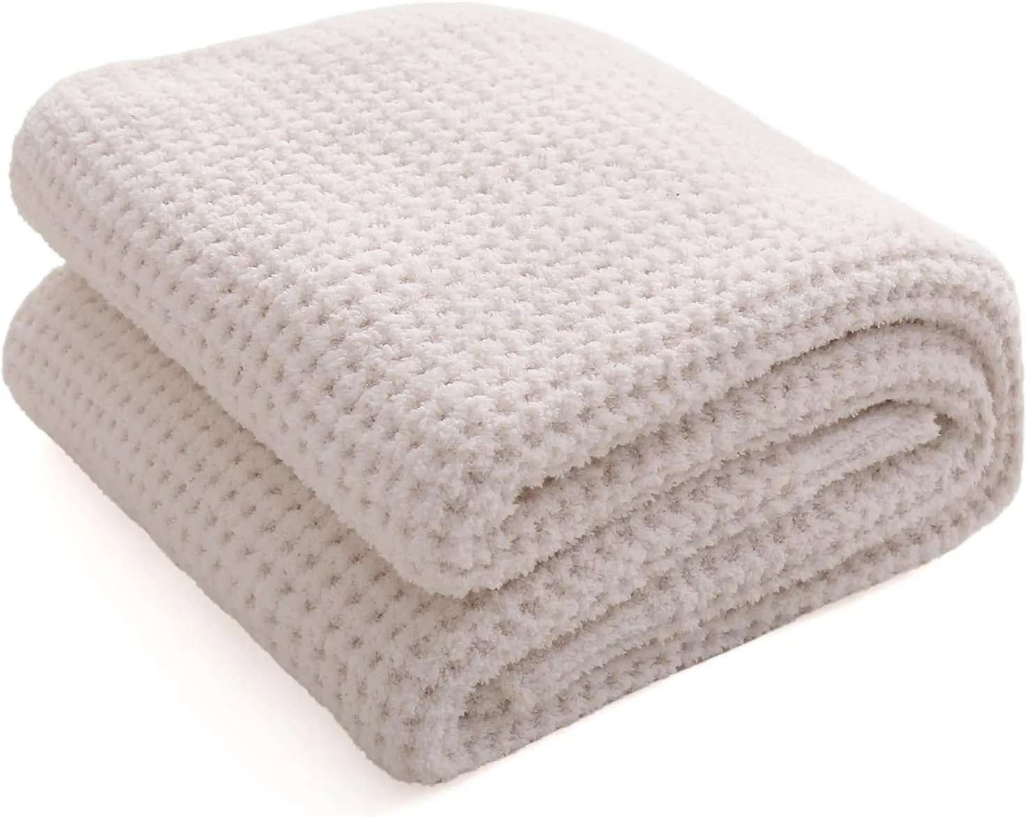 YIRUIO Microfiber Waffle Throw Blanket Weave Knit Super Soft Ultra Cozy Fuzzy Fluffy Warm for Living Room Bedroom Bedding Farmhouse (Beige White, 51'' x 63'')
