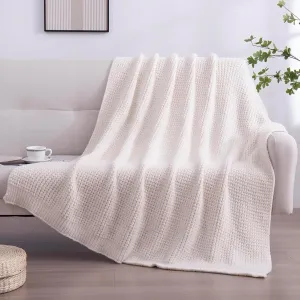 YIRUIO Microfiber Waffle Throw Blanket Weave Knit Super Soft Ultra Cozy Fuzzy Fluffy Warm for Living Room Bedroom Bedding Farmhouse (Beige White, 51'' x 63'')