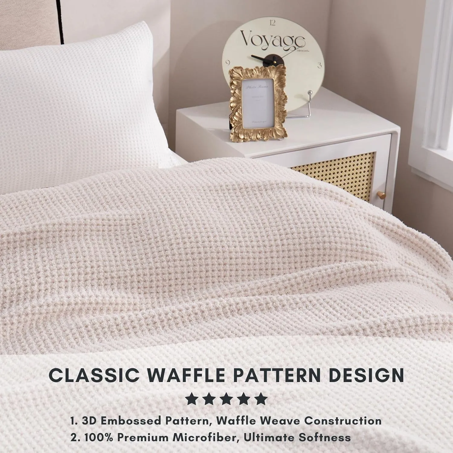 YIRUIO Microfiber Waffle Throw Blanket Weave Knit Super Soft Ultra Cozy Fuzzy Fluffy Warm for Living Room Bedroom Bedding Farmhouse (Beige White, 51'' x 63'')