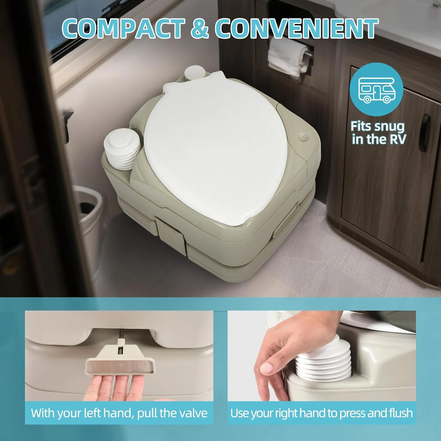 YITAMOTOR 2.6 Gal Portable Toilet for Camping, RV Toilet with Diagonal Elongated Bowl Seat, Porta Potty with Hand Sprayer, Leak-Proof for Adults, RV Travel, Hospital, Boat, Trip, Home