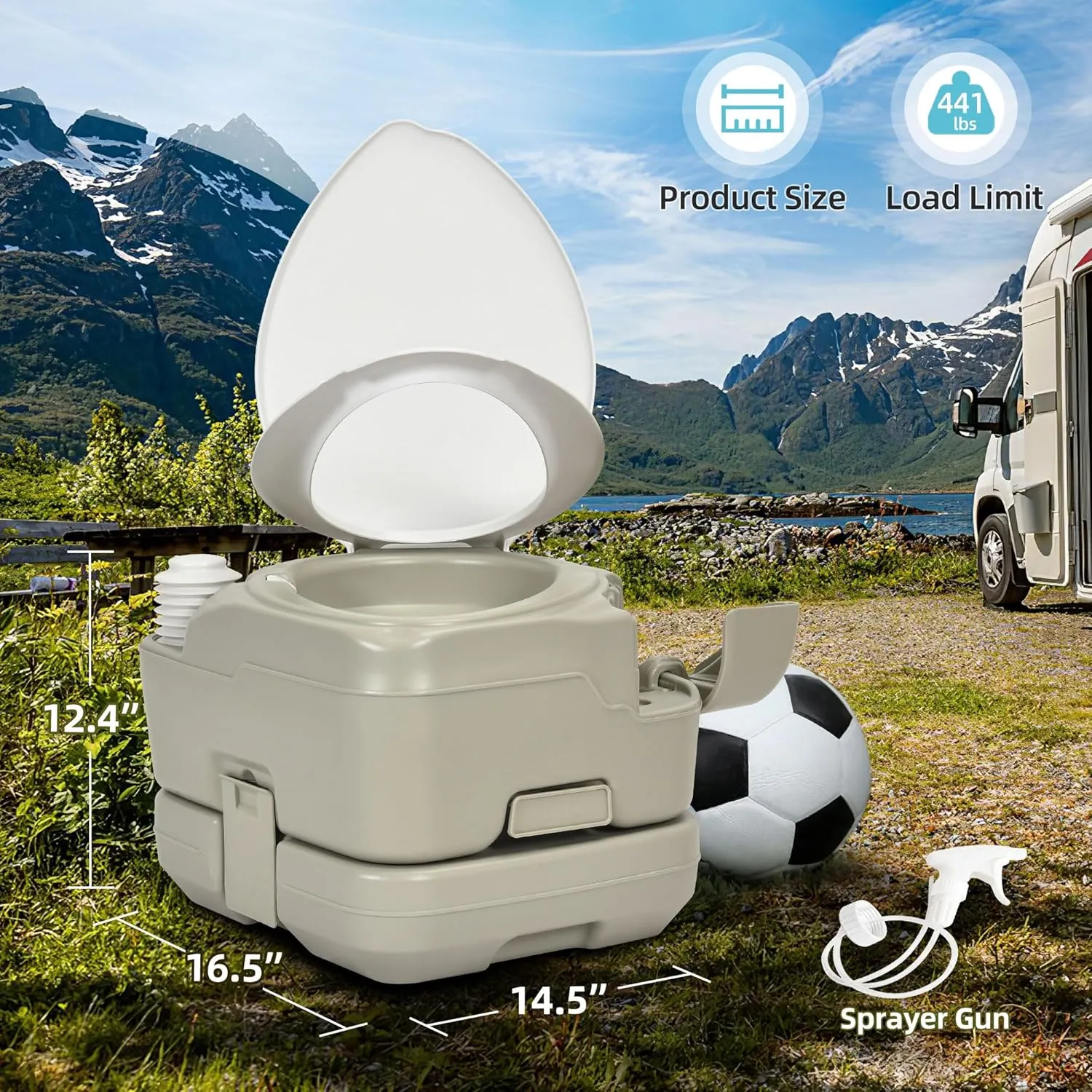YITAMOTOR 2.6 Gal Portable Toilet for Camping, RV Toilet with Diagonal Elongated Bowl Seat, Porta Potty with Hand Sprayer, Leak-Proof for Adults, RV Travel, Hospital, Boat, Trip, Home