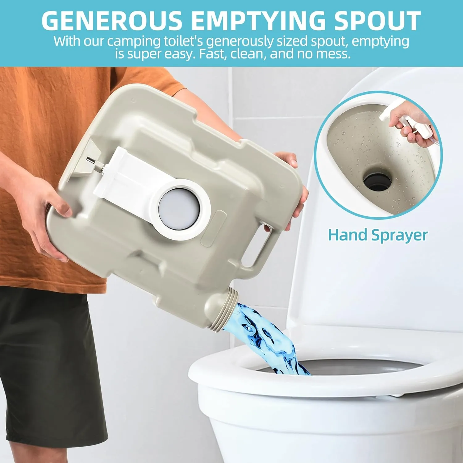 YITAMOTOR 2.6 Gal Portable Toilet for Camping, RV Toilet with Diagonal Elongated Bowl Seat, Porta Potty with Hand Sprayer, Leak-Proof for Adults, RV Travel, Hospital, Boat, Trip, Home