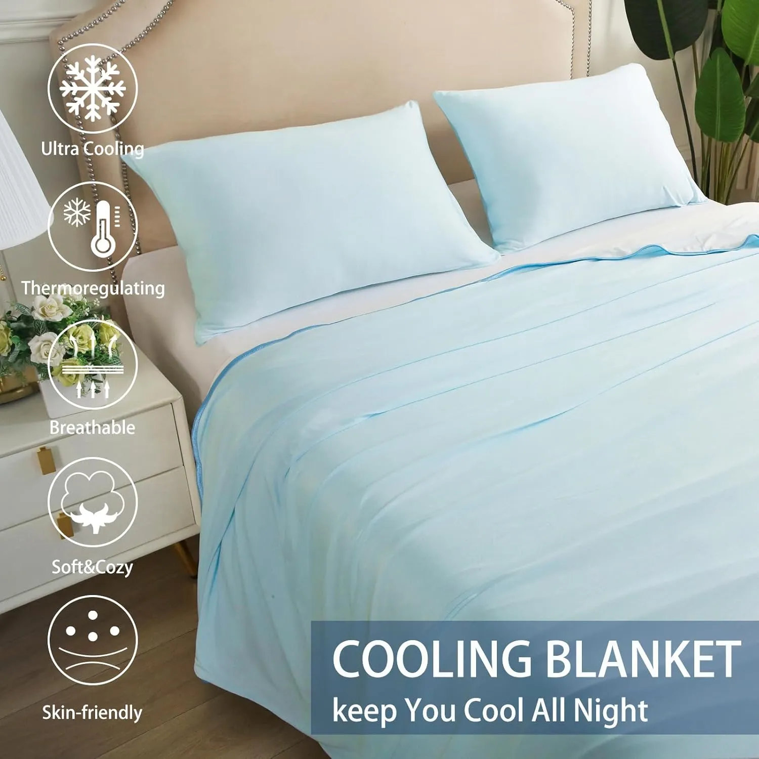 YIYEA Cooling Blanket with Double Sided Cold Effect for Hot Sleepers & Night Sweats, Arc-Chill Q-Max>0.5 Summer Cooling Blanket Queen Size, Absorbs Heat to Keep Body Cool, 90" x 90"
