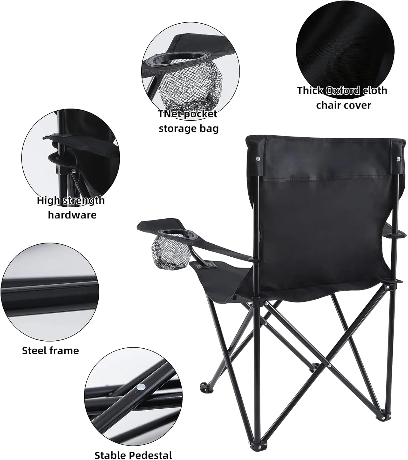 YSSOA Portable Folding Camping Chair, Enjoy The Outdoors with a Versatile Folding Sports & Lawn Chair, Black, 2-Pack