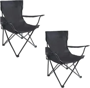 YSSOA Portable Folding Camping Chair, Enjoy The Outdoors with a Versatile Folding Sports & Lawn Chair, Black, 2-Pack