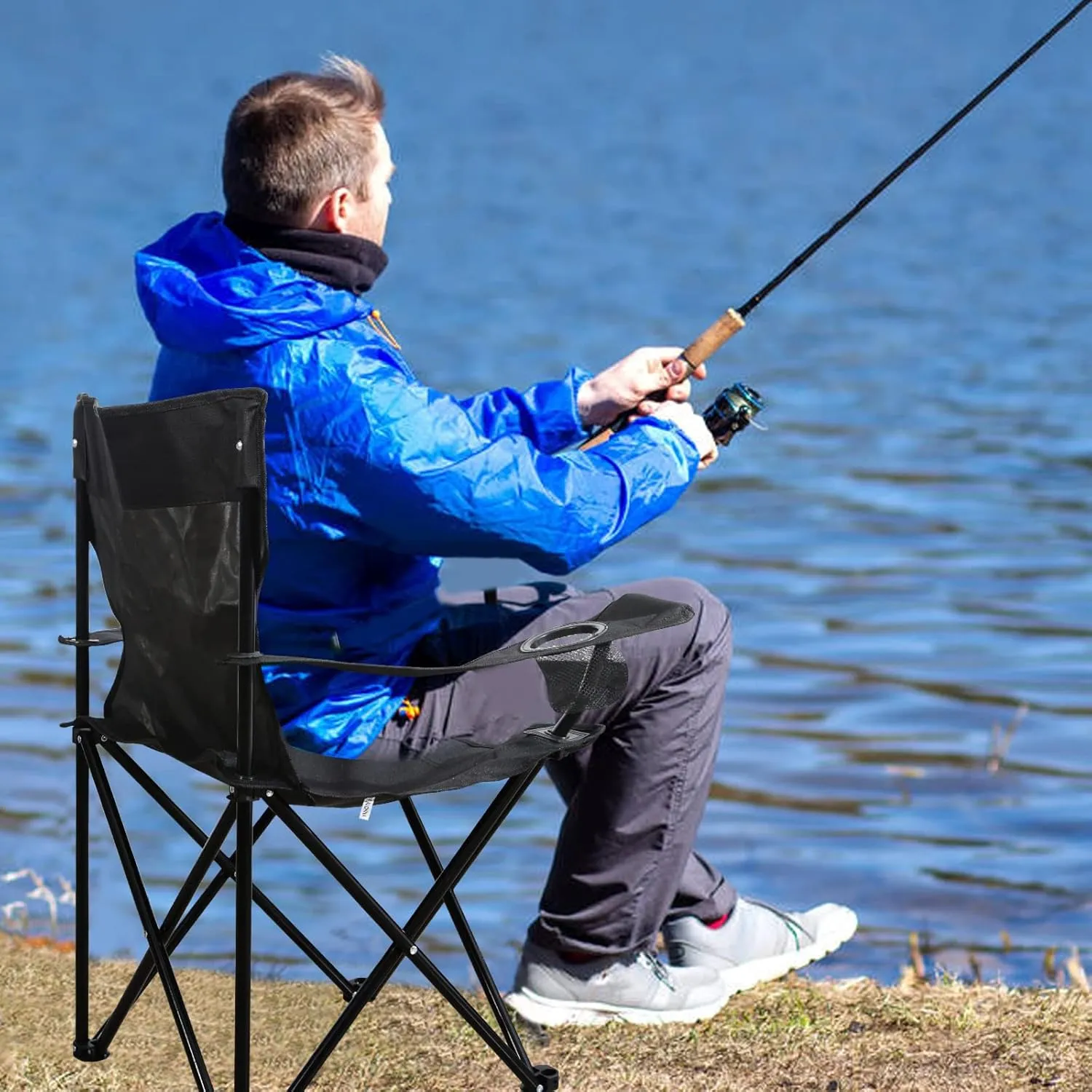 YSSOA Portable Folding Camping Chair, Enjoy The Outdoors with a Versatile Folding Sports & Lawn Chair, Black, 2-Pack