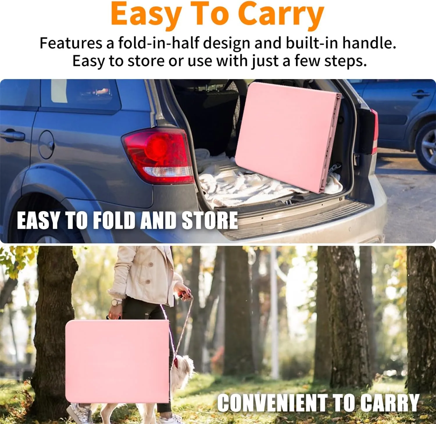 ZeHuoGe Portable Folding Table,Lightweight Picnic Party Dining Camp Table, Folding Banquet Table,Multifunctional Camping Table (Pink, 6ft)