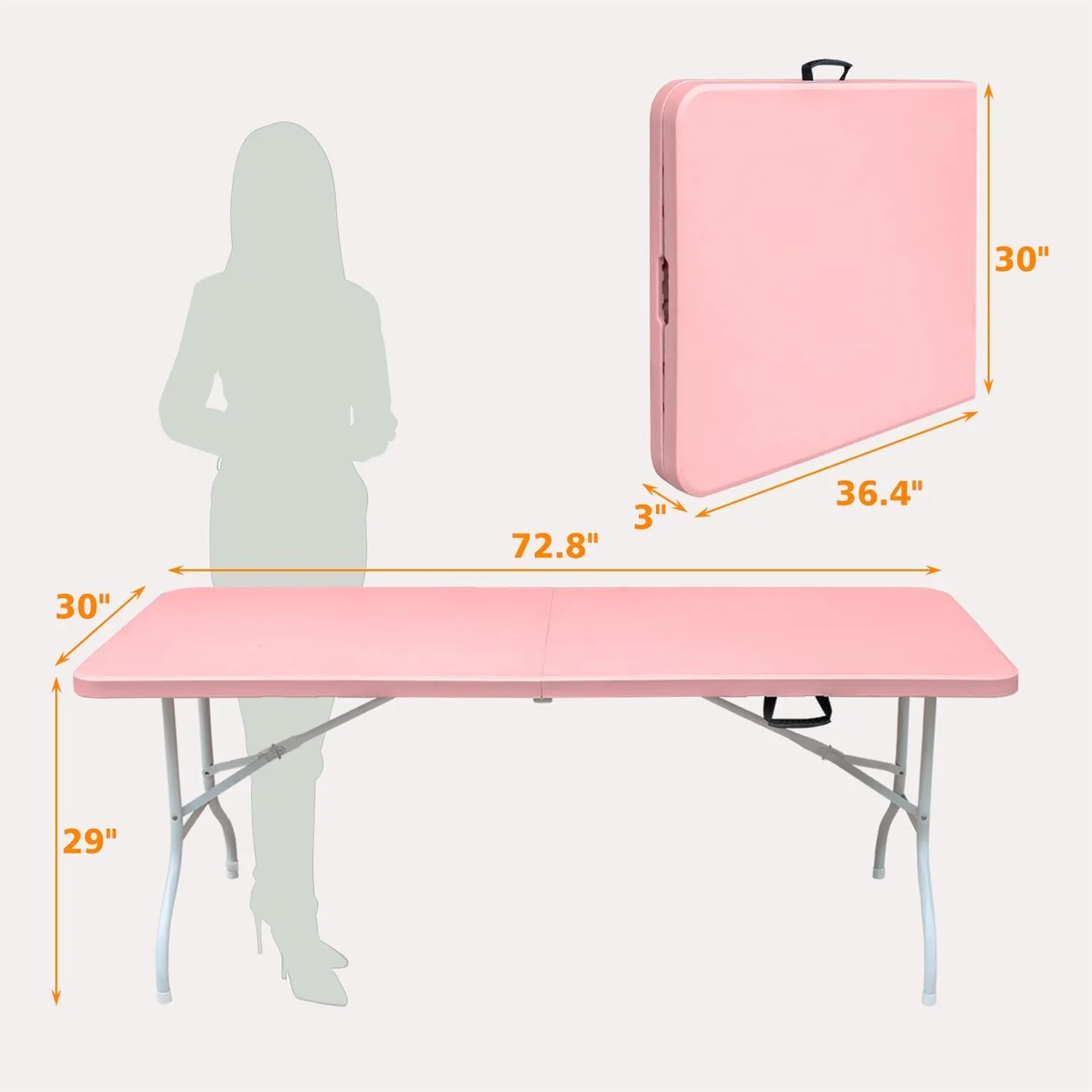 ZeHuoGe Portable Folding Table,Lightweight Picnic Party Dining Camp Table, Folding Banquet Table,Multifunctional Camping Table (Pink, 6ft)