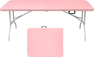 ZeHuoGe Portable Folding Table,Lightweight Picnic Party Dining Camp Table, Folding Banquet Table,Multifunctional Camping Table (Pink, 6ft)