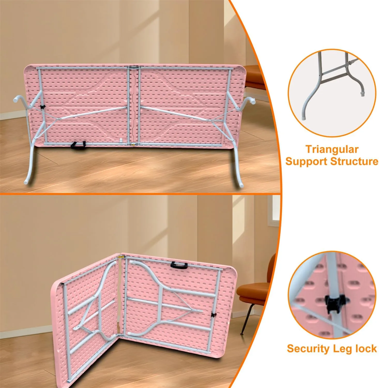 ZeHuoGe Portable Folding Table,Lightweight Picnic Party Dining Camp Table, Folding Banquet Table,Multifunctional Camping Table (Pink, 6ft)