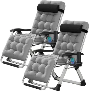 Zero Gravity Chair, Lawn Recliner, Reclining Patio Lounger Chair, Folding Portable Chaise with Detachable Soft Cushion, Cup Holder, Headrest