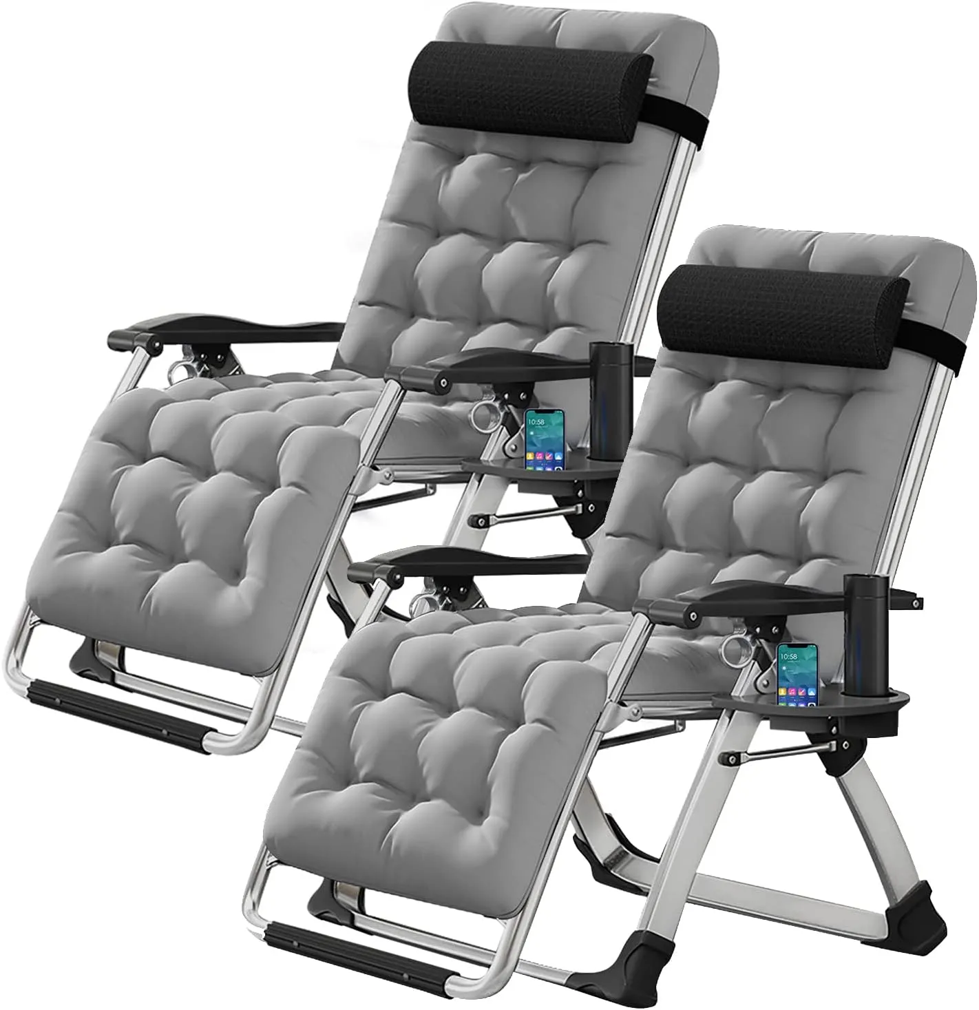 Zero Gravity Chair, Lawn Recliner, Reclining Patio Lounger Chair, Folding Portable Chaise with Detachable Soft Cushion, Cup Holder, Headrest