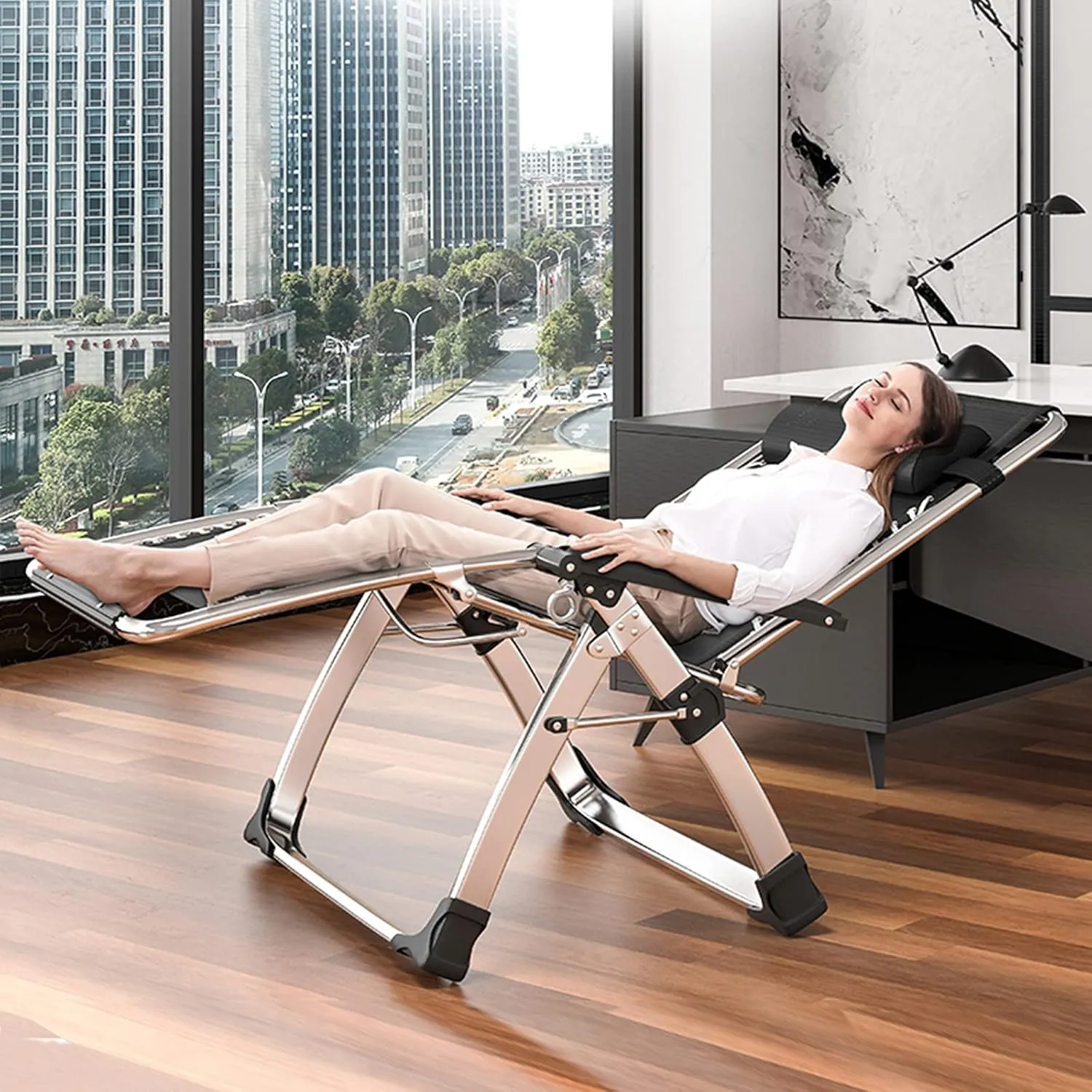 Zero Gravity Chair, Patio Recliner Folding Reclining Chair, Reclining Lounge Chair with Removable Cushion & Tray for Indoor and Outdoor