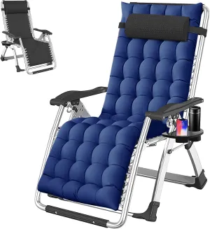 Zero Gravity Chair, Patio Recliner Folding Reclining Chair, Reclining Lounge Chair with Removable Cushion & Tray for Indoor and Outdoor