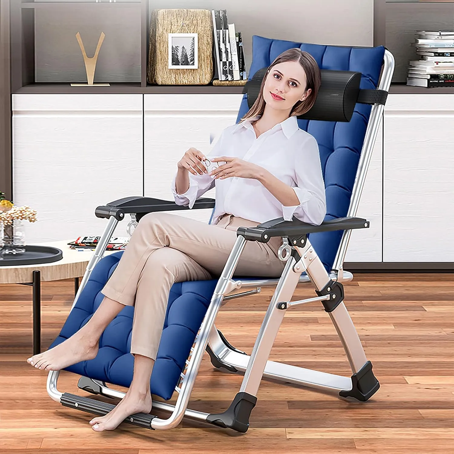 Zero Gravity Chair, Patio Recliner Folding Reclining Chair, Reclining Lounge Chair with Removable Cushion & Tray for Indoor and Outdoor