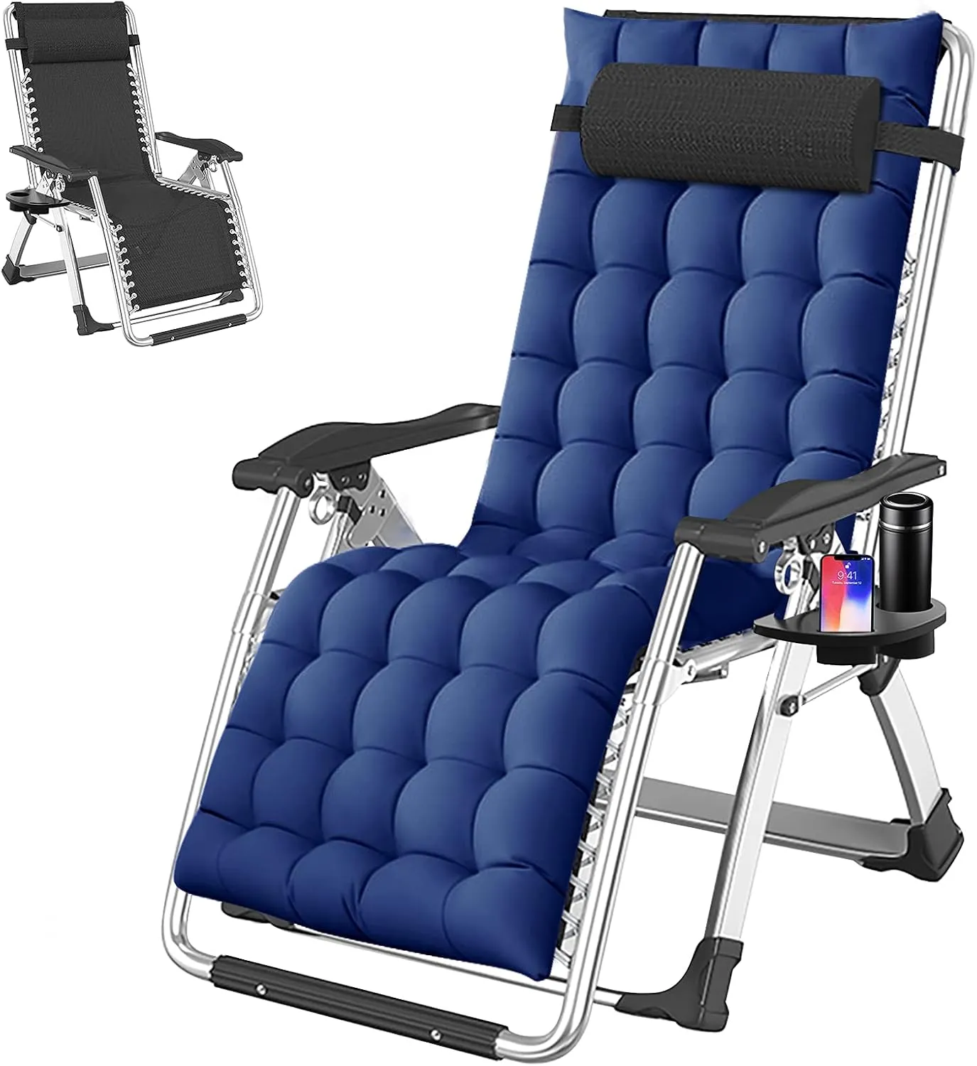Zero Gravity Chair, Patio Recliner Folding Reclining Chair, Reclining Lounge Chair with Removable Cushion & Tray for Indoor and Outdoor